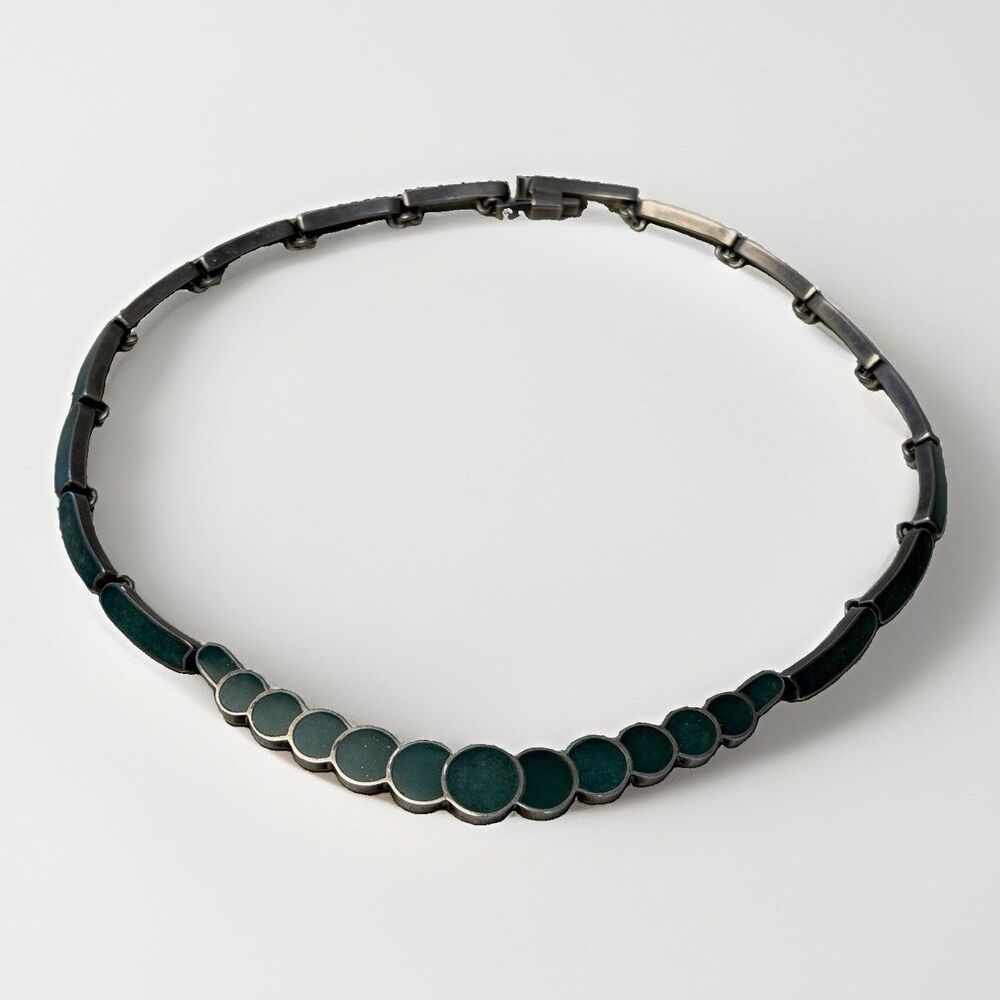 Vintage Taxco Mexico 950 Green Inlay Sterling Necklace